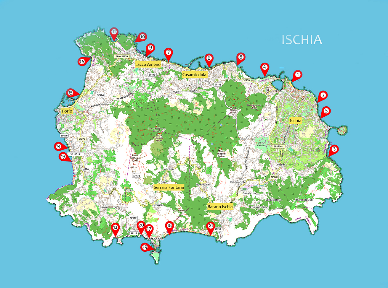 Mappa spiagge Ischia